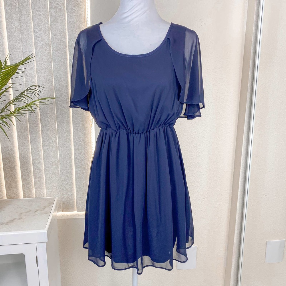 ASOS Dress Blue Fit and Flare with Flutter Sleeves Size 6 - Picture 4 of 11